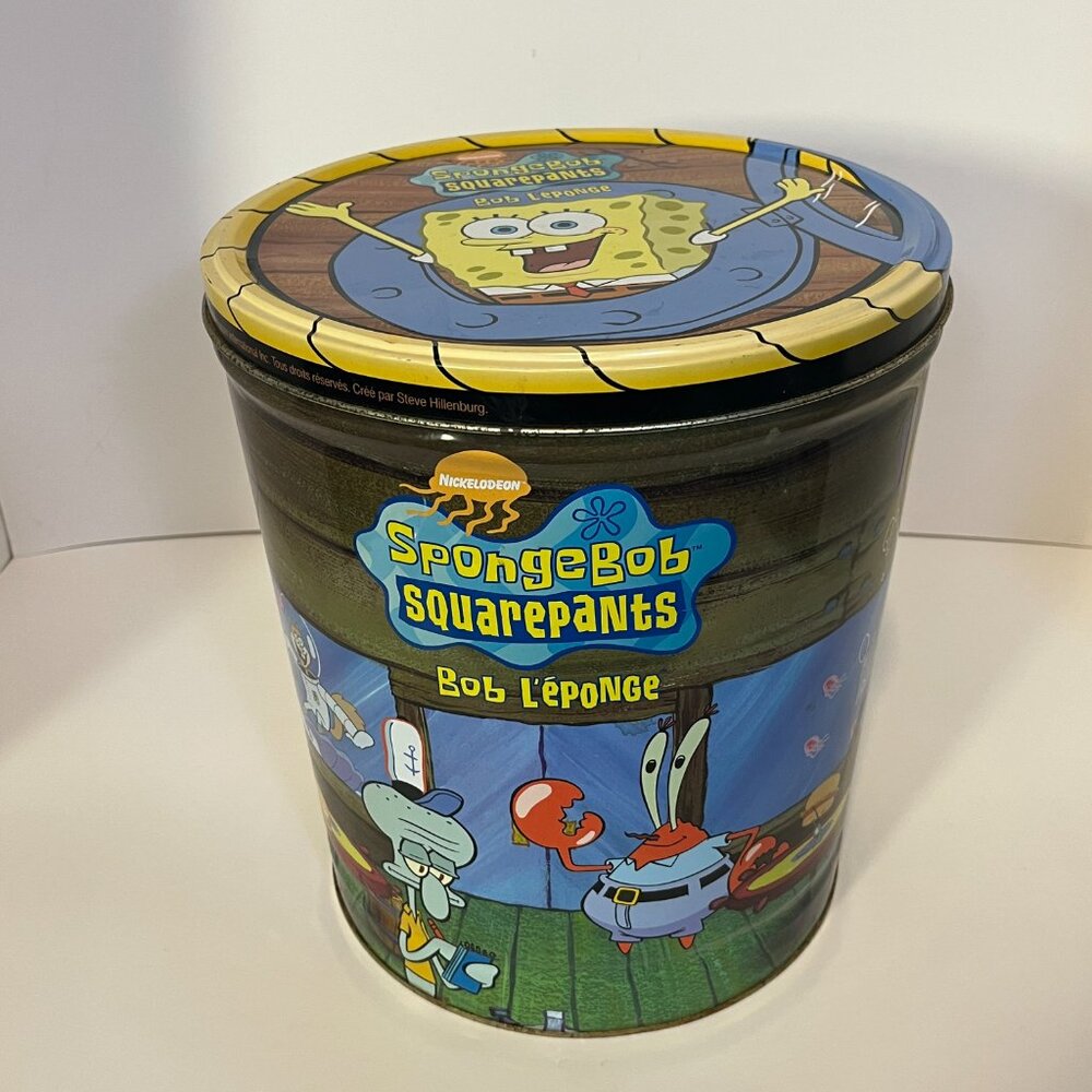 Vintage SpongeBob Doritos Chip Tin With Lid Viacom 2004 Large Metal Can 11.5"x10